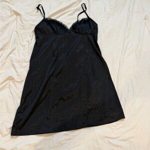 Black Lace-Trim Slip Dress